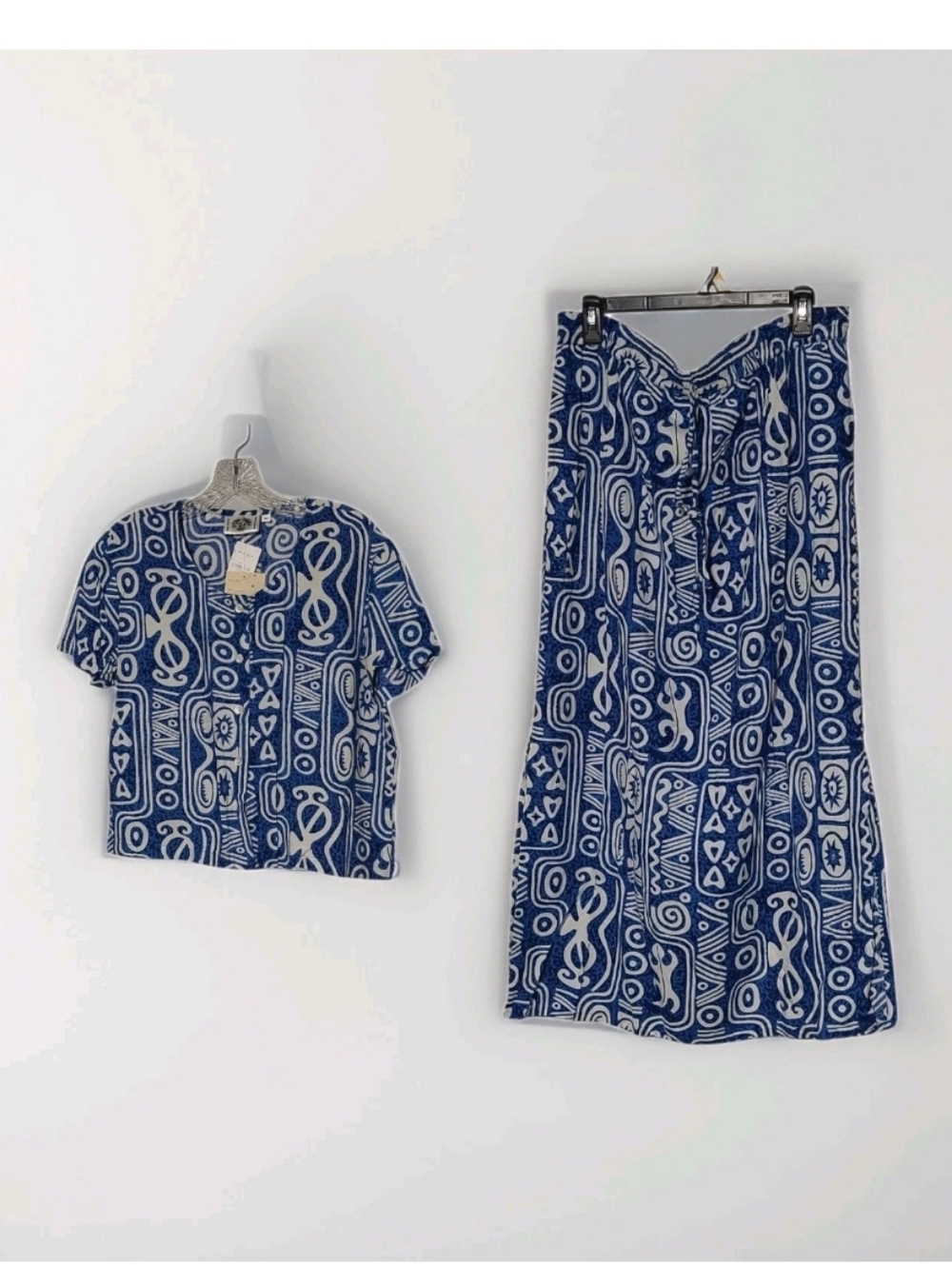 Vintage Vacation  90s MAXI Skirt TOP  Peppermint Bay Blue White Geometric M